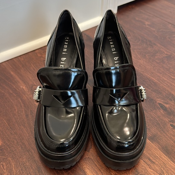 Gianni Bini Black Platform Heels Loafer On-Trend Shoes Patent Chunky Heel, 8.5 - Picture 9 of 11